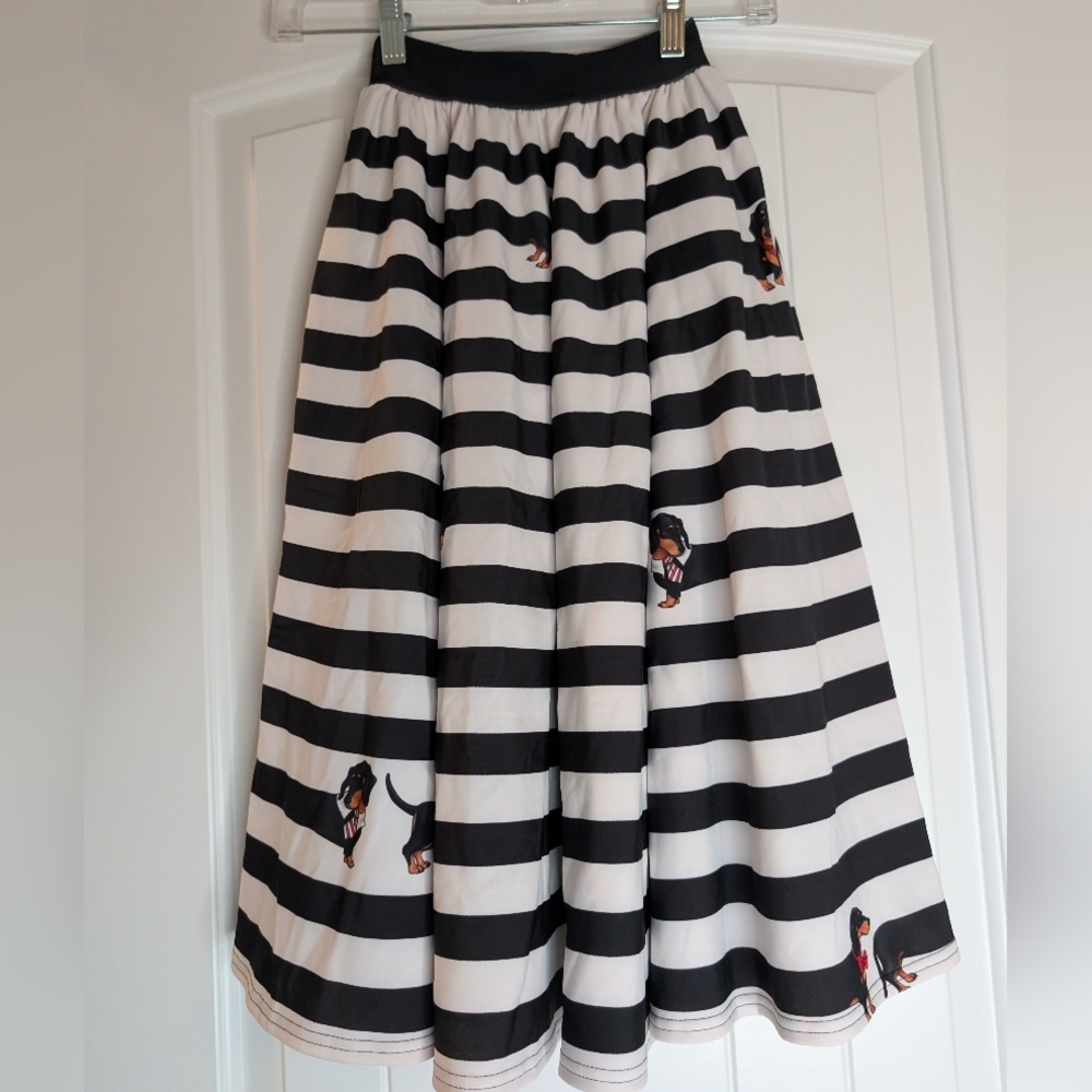 Blackmilk Dachshund Striped Black and White Midi Skirt - Picture 3 of 8